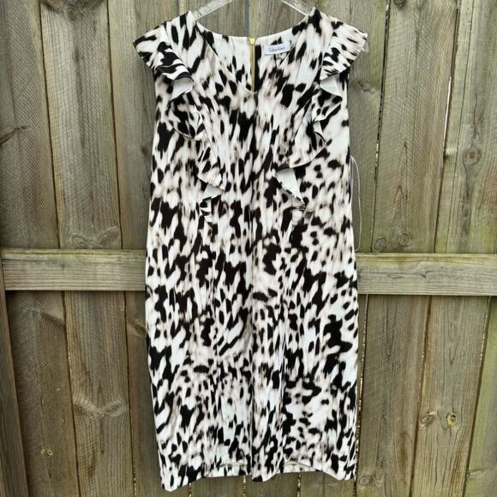 Calvin Klein Dress Animal Print Shift Sleeveless Midi Size 14 W NWT Event